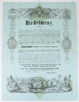 1862 Bécs, A cs. kir. lottó-jövedéki igazgatóság által kiadott nagyméretű hirdetmény, 66×50 cm