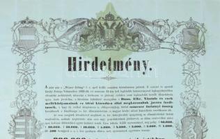 1862 Bécs, A cs. kir. lottó-jövedéki igazgatóság által kiadott nagyméretű hirdetmény, 66×50 cm