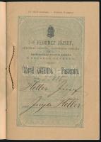 1884 Bp., Ferenc József cs. és kir. nevében kiállított útlevél külföldre, szép állapotban