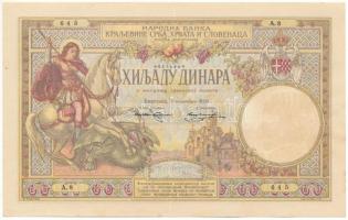Szerb-Horvát-Szlovén Királyság 1920. 1000D korabeli hamisítvány, "A8 645" vízjel nélkül T:F szép papír Kingdom of Serbs, Croats and Slovenes 1920. 1000 Dinara contemporary fake banknote "A8 645" without watermark C:F fine paper Krause P#23