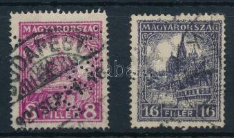 1926 Pengő-fillér 8f + 16f céglyukasztás hamisítványok a posta kárára