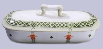 Szecessziós fogkefe tartó, fedelén lepattanással, h: 22 cm