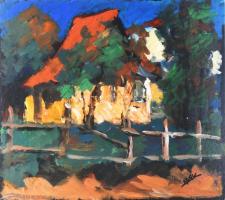 Deák János (1928-2018): Fernezely (Máramaros, Erdély). Vegyes technika, karton. Jelzett, hátoldalán címkén feliratozott, 47,5x53,5 cm