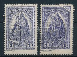 1926 Keskeny Madonna 1P 2 db bélyeg papírránccal