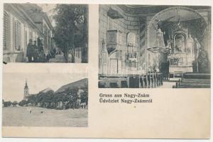 1911 Nagyzsám, Grossscham, Sama, Jamu Mare; utcakép, templom, belső. A. Weiser / street, church interior (EK)