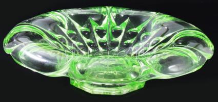 Cseh uránüveg gyümölcskínáló tál. Formába öntött, anyagában színezett, hibátlan, d: 33 cm