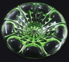 Cseh uránüveg gyümölcskínáló tál. Formába öntött, anyagában színezett, hibátlan, d: 33 cm