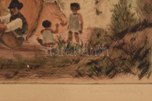 Iványi Grünwald Béla (1867-1940)-Prihoda István (1891-1956): Táborozók. Színezett rézkarc, papír, Iv...