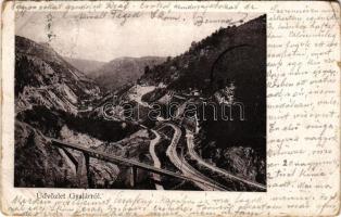 1908 Gyalár, Ghelari; Retyisórai völgyhíd, iparvasút, bányavasút végállomása. Adler fényirda / Retisoara valley, mine, industrial railway (EM)