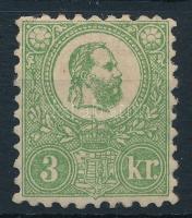 1871 Kőnyomat 3kr eredeti gumival, falcos (min 320.000) (folt a fejnél, hiányzó fog / spot near the head, missing perf)