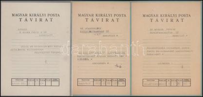 cca 1930 7 db régi távirat, közte Gönczi-Gebhardt Tibor és Izsóf Etti grafikájával