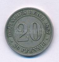 Német Birodalom 1887A 20pf Cu-Ni (Berlin) T:XF-VF, patina German Empire 1887A 20 Pfennigs Cu-Ni (Berlin) C:XF-VF, patina Krause KM#9.1
