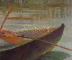 Poll H jelzéssel: Csónakos. Olaj, vászon. Üvegezett fakeretben. 48x69 cm