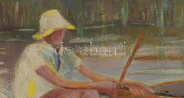 Poll H jelzéssel: Csónakos. Olaj, vászon. Üvegezett fakeretben. 48x69 cm