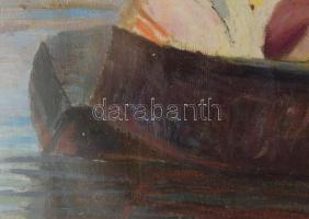 Poll H jelzéssel: Csónakos. Olaj, vászon. Üvegezett fakeretben. 48x69 cm