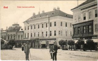 Arad, Fehér Kereszt szálloda, Fonciere pesti biztosító, Neumann M., Ifj. Klein Mór és Husserl üzlete, Braun Gusztáv kávéháza / hotel, shops, cafe, insurance company (EK)