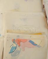 Bányai István (1949-2022) Hamm (1977) c. animációs filmjéhez készült rajzok, tervek. Vegyes technika...