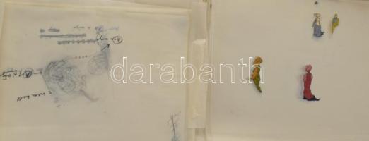 Bányai István (1949-2022) Hamm (1977) c. animációs filmjéhez készült rajzok, tervek. Vegyes technika...