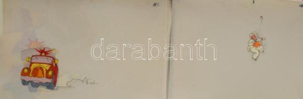 Bányai István (1949-2022) Hamm (1977) c. animációs filmjéhez készült rajzok, tervek. Vegyes technika...