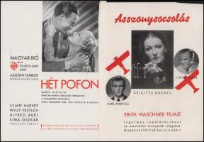 cca 1937-1938 Régi filmek reklámlapjai (Shelock Holmes, Májusi kaland, Hét pofon, Asszonysorsolás), ...