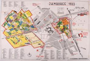 1933 Gödöllő, a cserkész Jamboree helyszínének színes térképe, 1 : 6000, Bp., Athenaeum, hajtva, 40x55 cm Hátulján ceruzás ráírásokkal, ragasztással.
