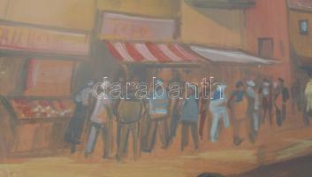 Vadász jelzéssel: Vízparti város. Tempera, papír, üvegezett fakeretben. 52x65,5 cm