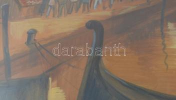 Vadász jelzéssel: Vízparti város. Tempera, papír, üvegezett fakeretben. 52x65,5 cm