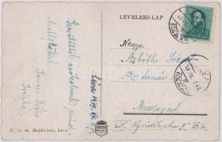 1939 Léva, Levice; vár, magyar zászlóval. Hajdú foto / Levicky hrad / castle ruins with Hungarian fl...