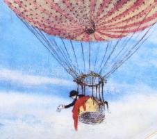 Hollóházi dísztányér, Szinyei Merse Pál: Léghajó című festményének reprodukiójával, jelzett, kopássa...