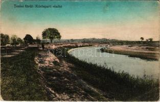 Tenke, Tenkei-fürdő, Tinca; Körös parti részlet. Kiadja Cattarino S. utóda Földes Samu / river bank (Rb)