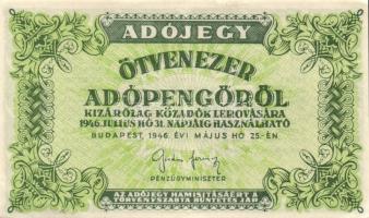 1946. 50000AP fehér papíron, sajtóhiba "KOVETELÉS" T:I