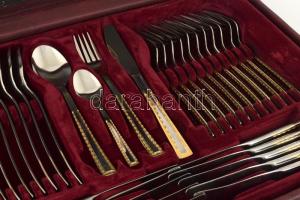 Nivella Solingen 12 személyes, sok darabos evőeszköz készlet, 2 tálcán, certifikátokkal, díszkofferb...