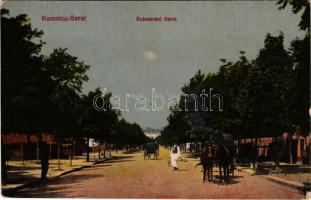 1918 Ramnicu Sarat (Buzau), Bulevardul Garei / street view + "K.u.k. Gebirgs-Bäckerei No. 40." "K.U.K. FELDPOSTAMT 426" (worn corners)