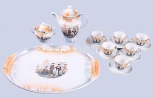 Viktória mokkás készlet ás tálca, matricás, jelzett, hibátlan