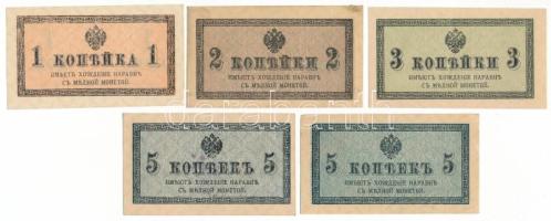 Orosz Birodalom 1915. 1k - 5k (5db 4xklf) T:XF-F szép papír Russian Empire 1915. 1 Kopeck - 5 Kopecks (5pcs 4xdiff) C:XF-F fine paper Krause P#24 - P#27