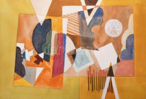 Misch Ádám (1935-1995): Utazás közben II., 1975. Akvarell, papír, jelezve jobbra lent. Hátoldalán Misch Ádám autográf feliratával. Paszpartuban. 50×74,5 cm.