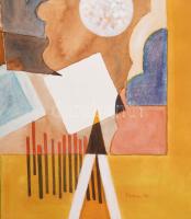 Misch Ádám (1935-1995): Utazás közben II., 1975. Akvarell, papír, jelezve jobbra lent. Hátoldalán Mi...