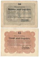 1849. 15kr "Kossuth bankó" + 30kr "Kossuth bankó" T:F Adamo G102, G103