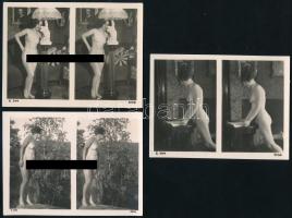 cca 1920 Akt portrék, 3 db sztereófotó, 8,5×12 cm