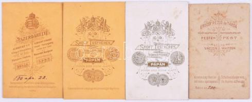 cca 1870-1880 4 db vizitkártya különféle műtermekből (Skoff Testvérek, Pápa; Erdősy Rezső és Társa, ...