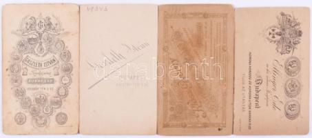 cca 1880-1890 4 db vizitkártya különféle budapesti műtermekből (Ellinger Ede, Klösz György, Goszleth...