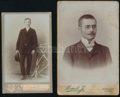 cca 1900-1910 Férfiportrék, 2 db keményhátú fotó Pietsch Ferenc szabadkai, illetve Németi József debreceni műterméből, a hátoldalon feliratozva, 11x6,5 cm és 12,5x8 cm