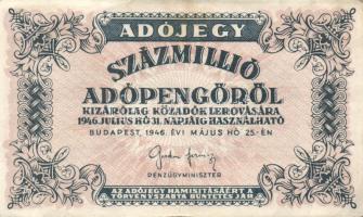 1946. 100.000.000AP vastagabb fehér papír T:II+