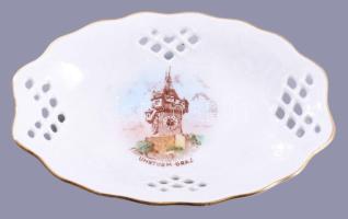 Schumann ékszertartó edény, Uhturm-Graz látképpel, jelzett, 13x8,5 cm