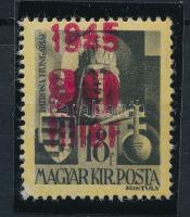 1945 Kisegítő 20f/18f bélyeg kettős felülnyomattal, Leitold garanciajelzéssel