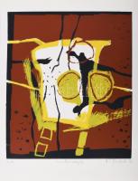 Misch Ádám (1935-1995): Útközben (Unterwegs), 1992. Szitanyomat, papír, jelzett, művészpéldány e.a. jelzéssel, 39x32 cm. Gyűjtői ritkaság!