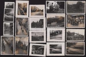 1939 Kárpátaljai bevonulás, 21 db fotó, hátoldalukon albumba ragasztás nyomaival, 6x4,5 cm és 9x6,5 cm között