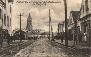 Bialystok market street with clock tower