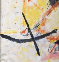 Misch Ádám (1935-1995): Kompozíció sárgában. Vegyes technika, papír, jelezve középen lent. Dekoratív...