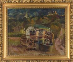 Aba-Novák jelzéssel: Szekér. Olaj, vászon. Dekoratív fakeretben. 45x55,5 cm.